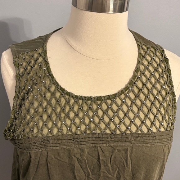Lane Bryant Olive Crochet Yoke Sleeveless Tank - Picture 2 of 6